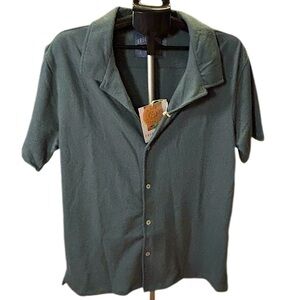FREE PLANET Blue Stone Colored Casual Button-Down Shirt Cotton Blend